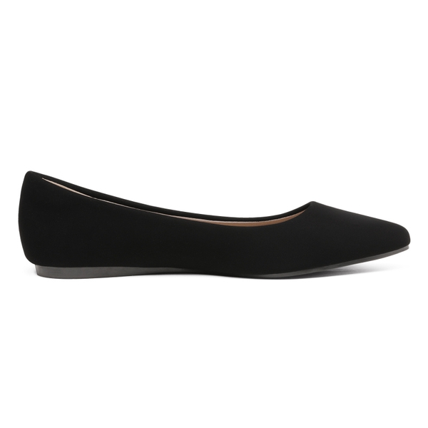Pointed Toe Ballet Slip On Flats - BLACK NUBUCK - 2